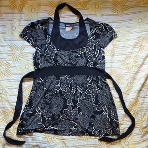 Elegant Black and White Floral Blouse